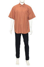 DRIES VAN NOTEN - A BEIGE BUTTON-UP SHIRT AND NAVY TROUSERS ENSEMBLE