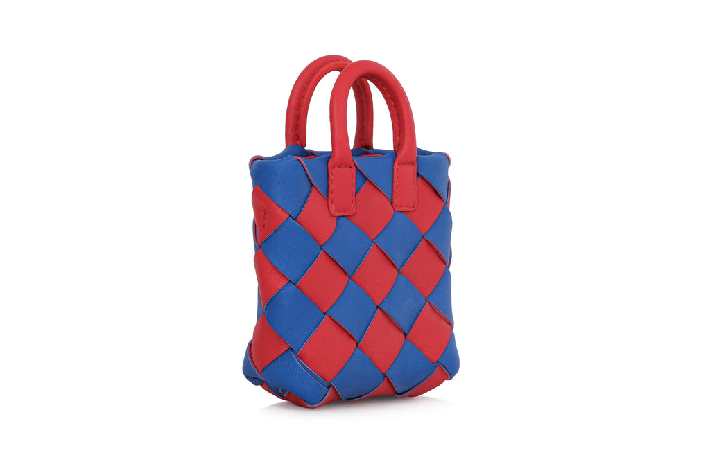 BOTTEGA VENETA – A RED AND BLUE NAPPA INTRECCIATO KEY HOLDER