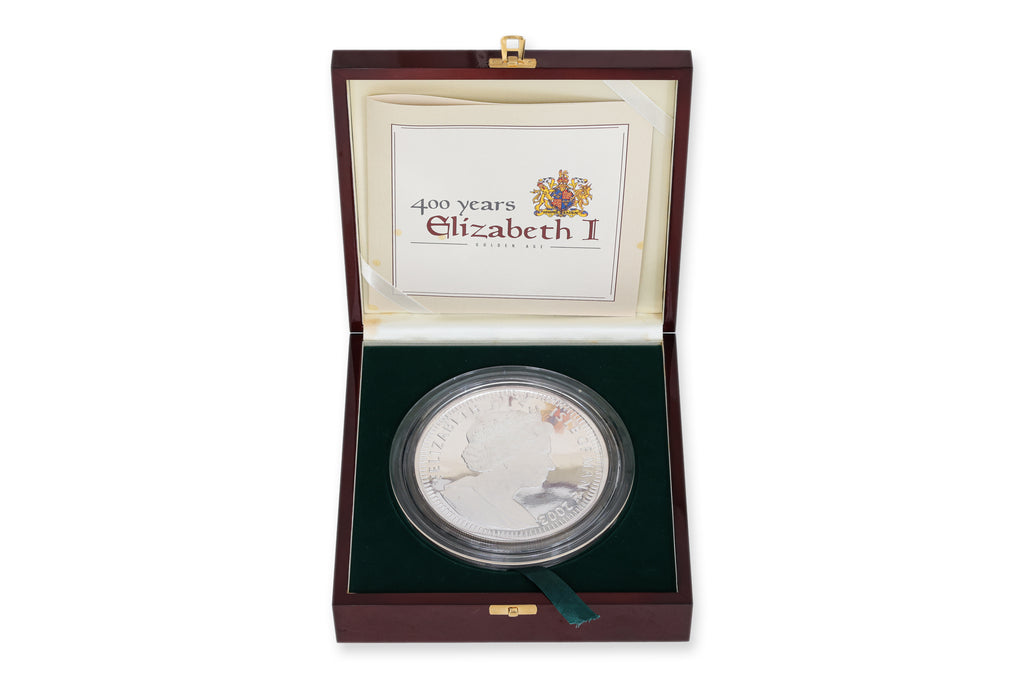 GREAT BRITAIN, ISLE OF MAN, 2003, 130 CROWNS, 400TH ANNIVERSARY OF QUEEN ELIZABETH, 4KG SILVER COIN