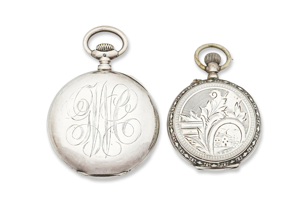 TWO SILVER CASED POCKET WATCHES