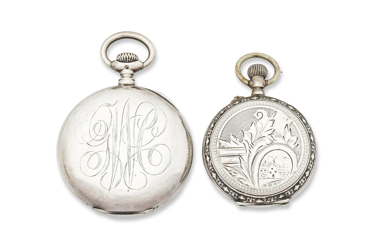 TWO SILVER CASED POCKET WATCHES