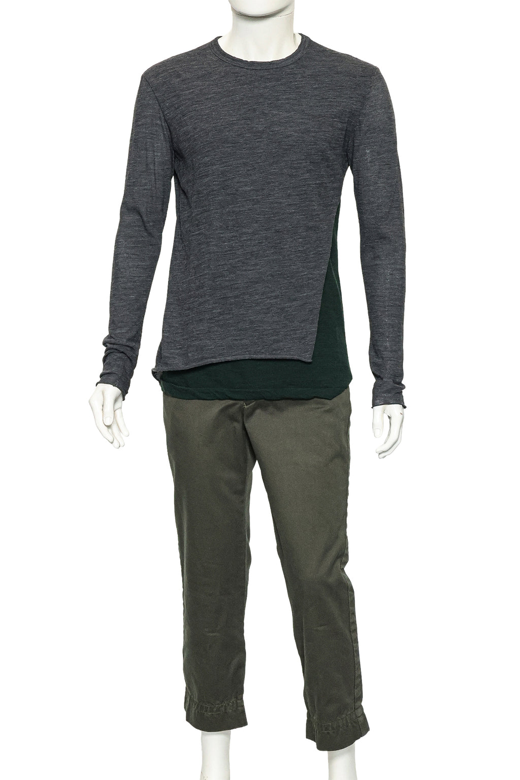 KOLOR - A GREY LONG SLEEVE SHIRT AND GREEN TROUSERS ENSEMBLE