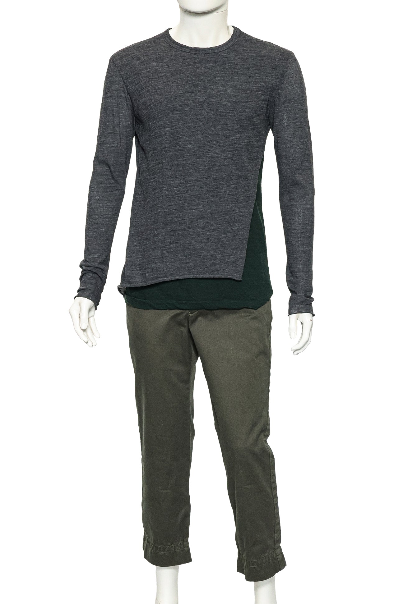 KOLOR - A GREY LONG SLEEVE SHIRT AND GREEN TROUSERS ENSEMBLE