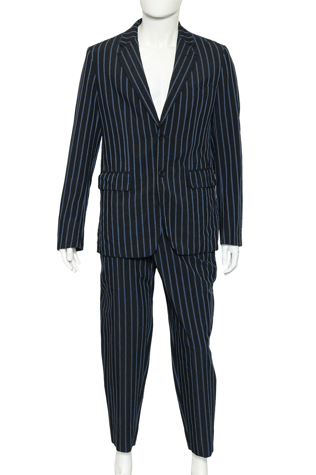 COMME DES GARCONS HOMME DEUX - A BLACK AND BLUE PINSTRIPE SUIT