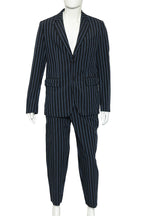 COMME DES GARCONS HOMME DEUX - A BLACK AND BLUE PINSTRIPE SUIT