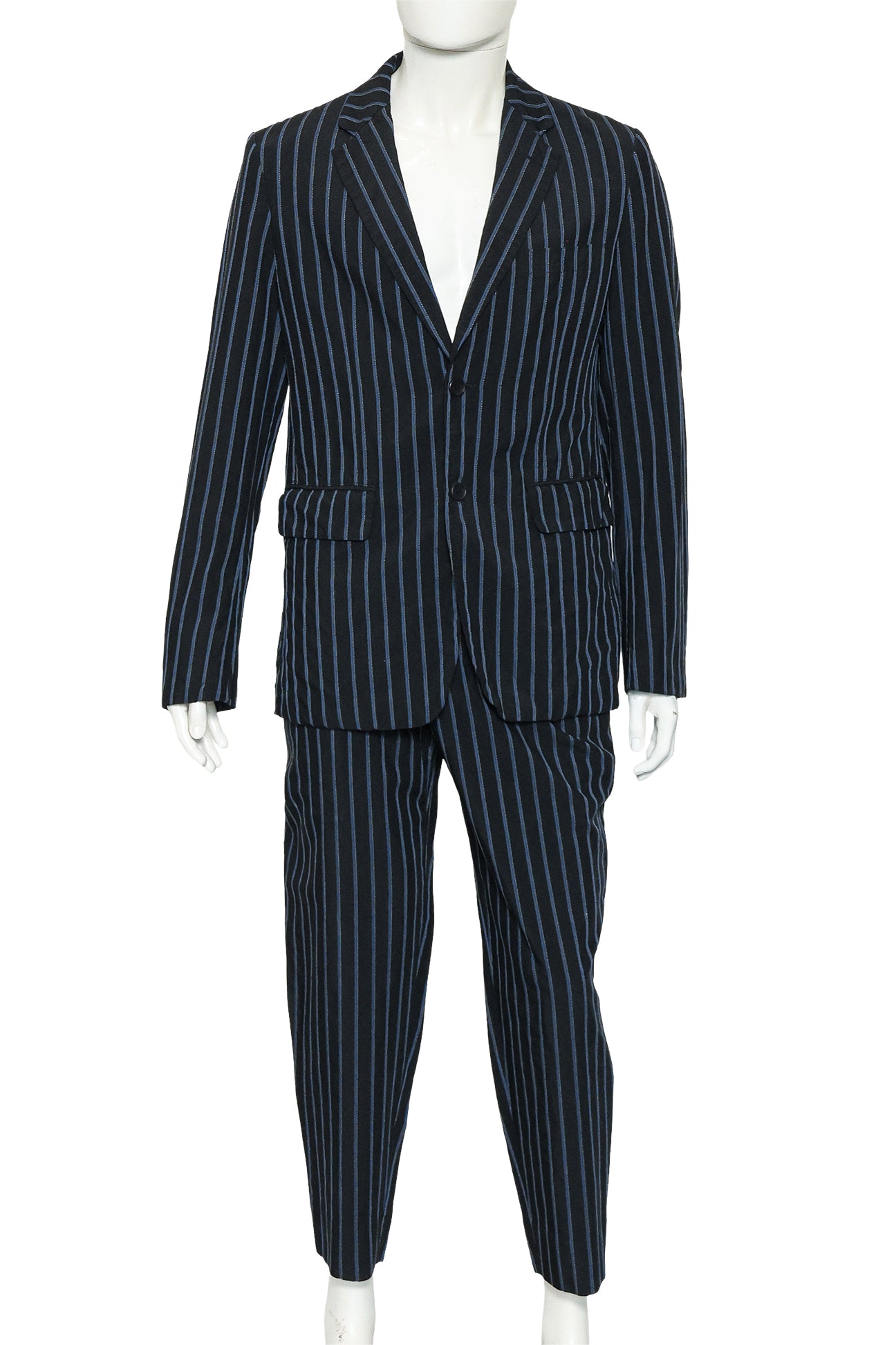 COMME DES GARCONS HOMME DEUX - A BLACK AND BLUE PINSTRIPE SUIT