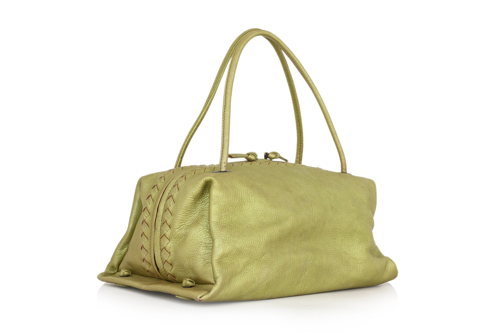 BOTTEGA VENETA - A METALLIC LIME HANDBAG