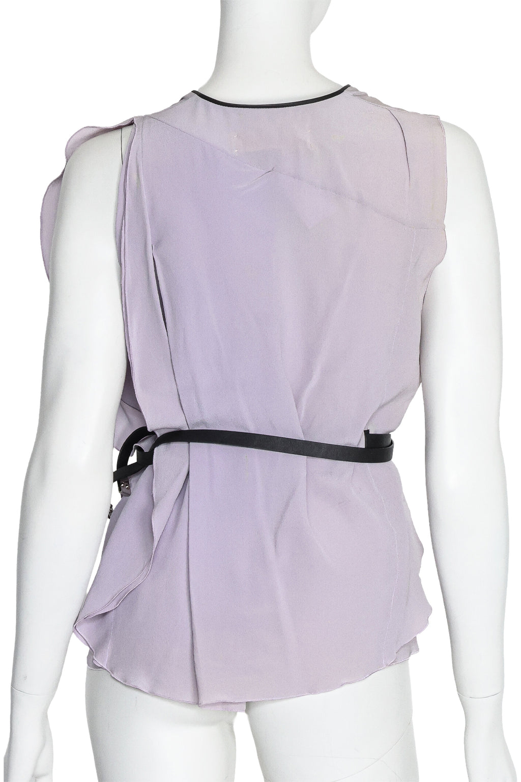 MARNI - A LILAC SILK AND LAMBSKIN SLEEVELESS BLOUSE, SPRING RTW 2011