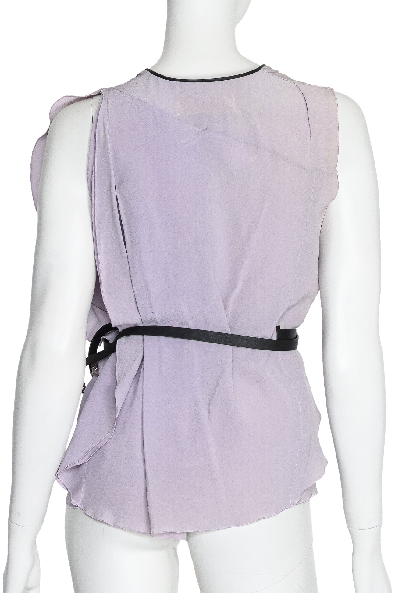 MARNI - A LILAC SILK AND LAMBSKIN SLEEVELESS BLOUSE, SPRING RTW 2011