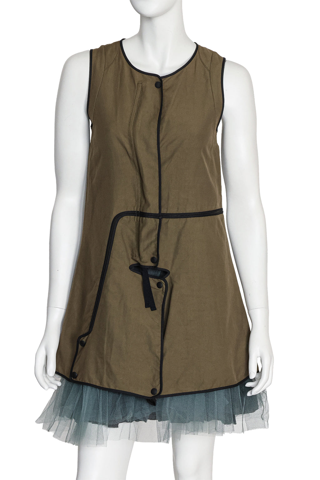 MARNI - A SLEEVELESS KHAKI TOP WITH A TULLE LINED SLIP, SUMMER EDITION 2011
