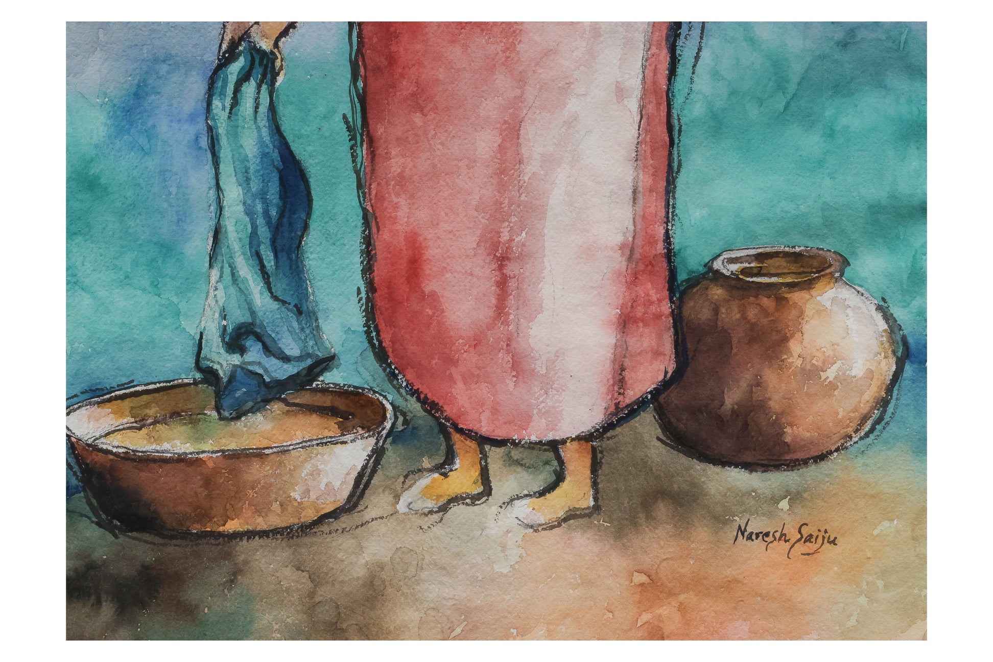 NARESH SAIJU (NEPALESE, XX-XXI) - STUDY OF A LADY WASHING