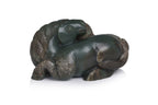 A CARVED GREEN JADE HORSES GROUP