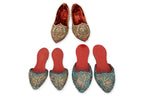 THREE PAIRS OF GOLDWORK EMBROIDERED SLIPPERS