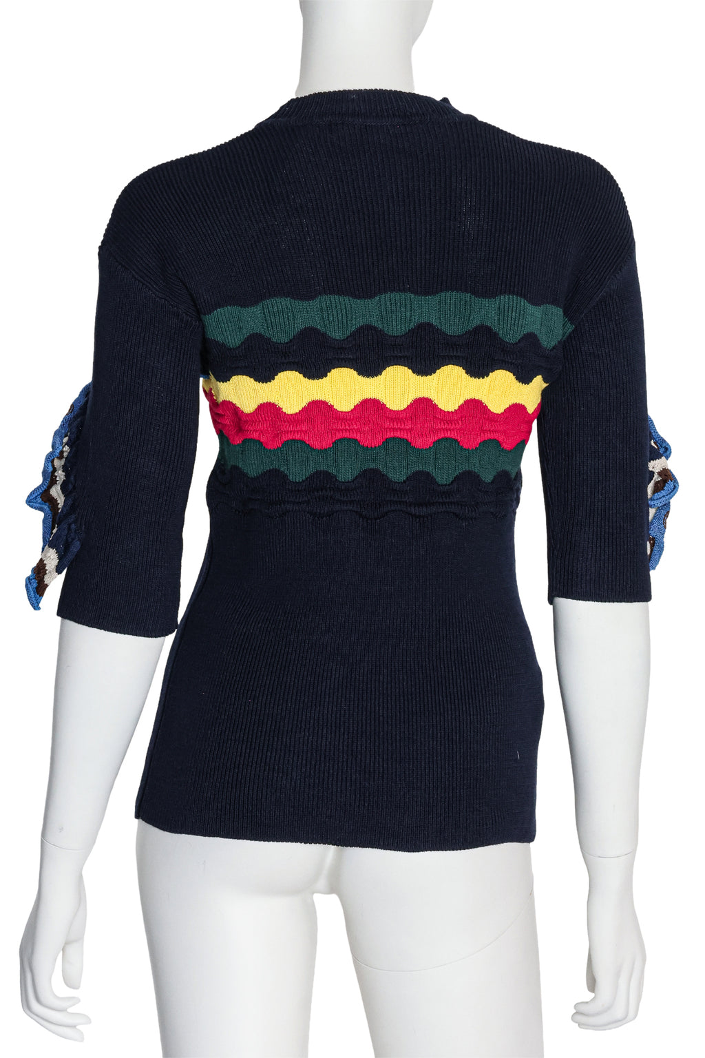 MARNI - A NAVY MULTICOLOURED RIBBED KNIT SWEATER