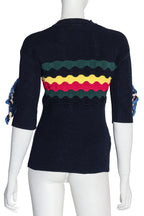 MARNI - A NAVY MULTICOLOURED RIBBED KNIT SWEATER
