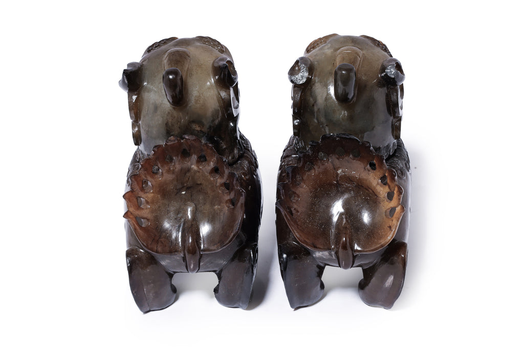 A PAIR OF JADE FOO LION-FORM VESSELS