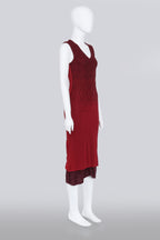 DRIES VAN NOTEN - RED EMBROIDERED DRESS WITH SLIP