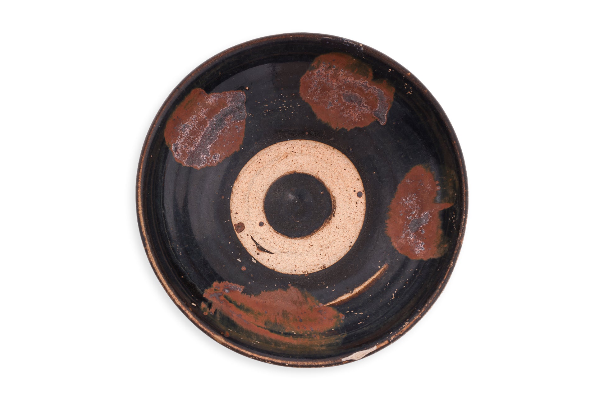 A BROWN-GLAZED POTTERY JAR AND A RUSSET-SPLASHED BOWL