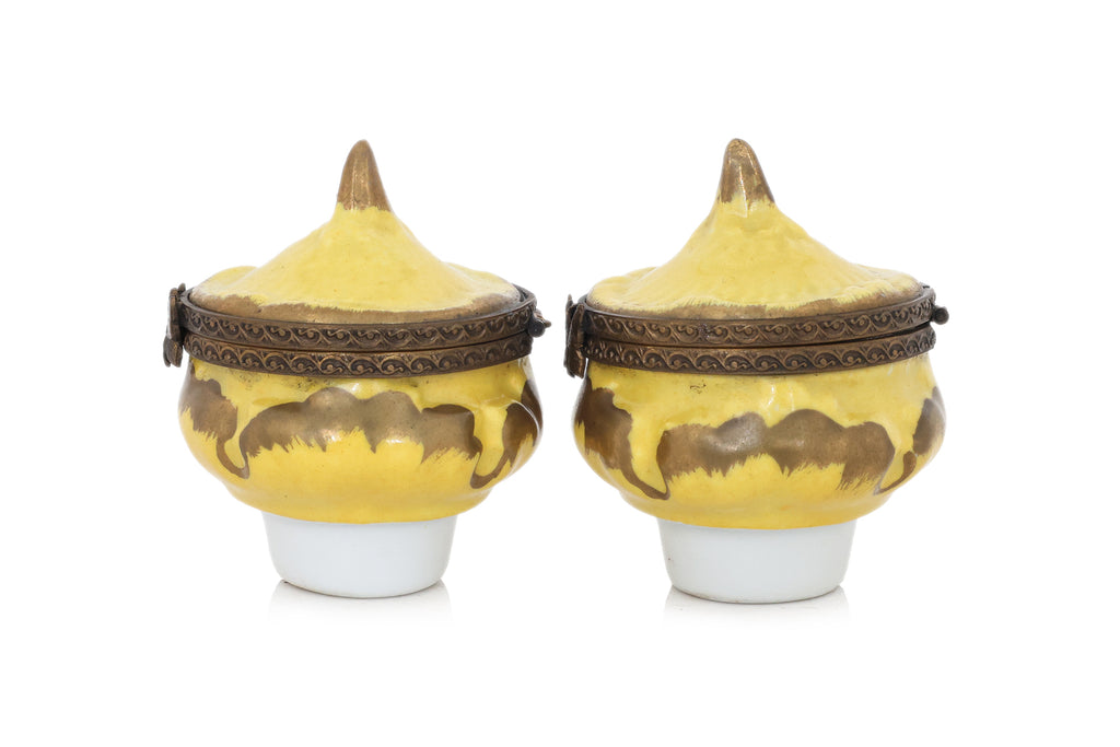 A SEVRES STYLE YELLOW GROUND PORCELAIN INK STAND