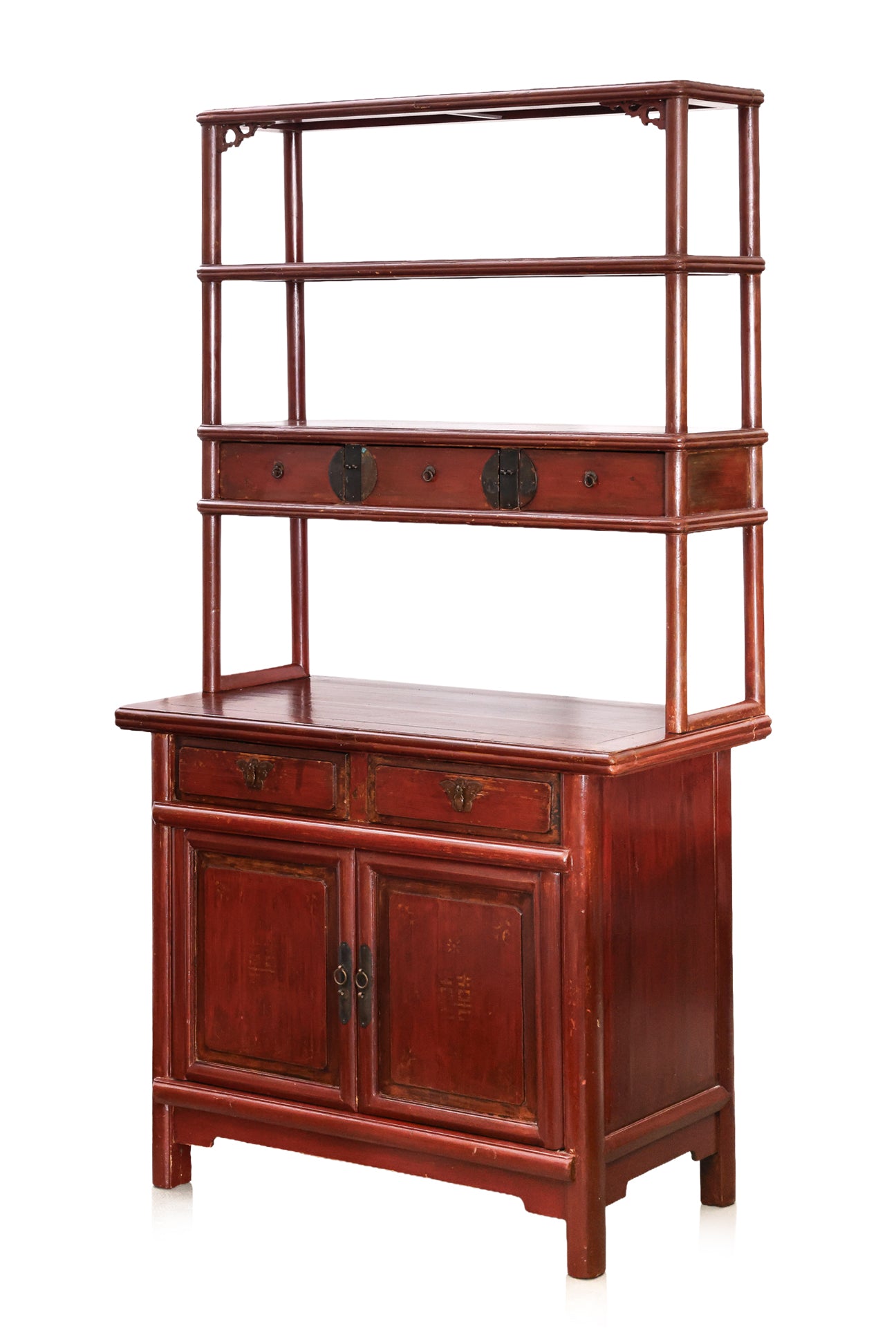 A CHINESE RED LACQUERED DISPLAY CABINET