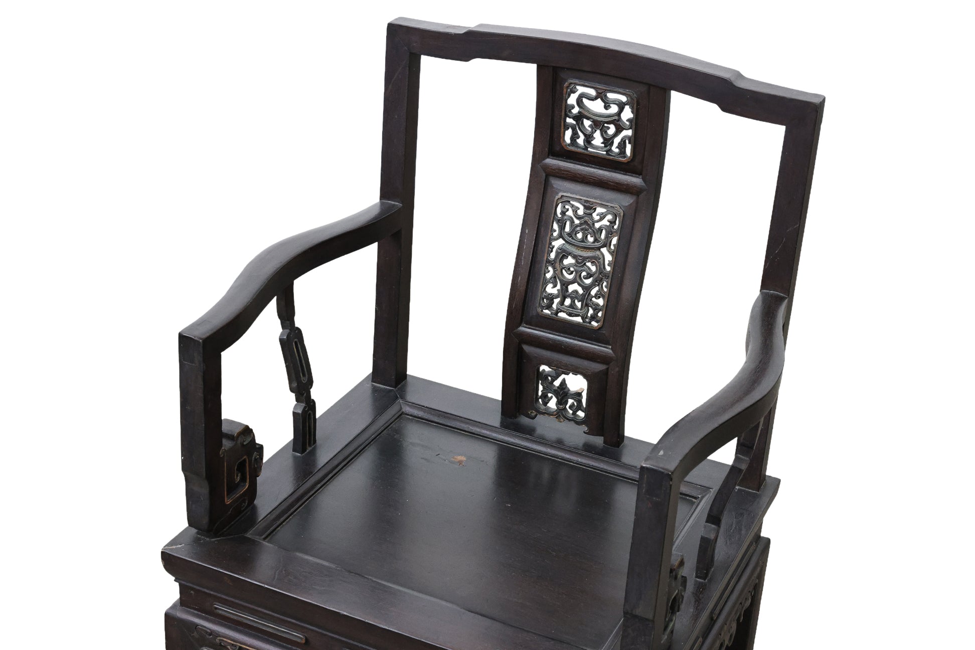 A SET OF SIX SIMILAR CHINESE CARVED HARDWOOD ARMCHAIRS