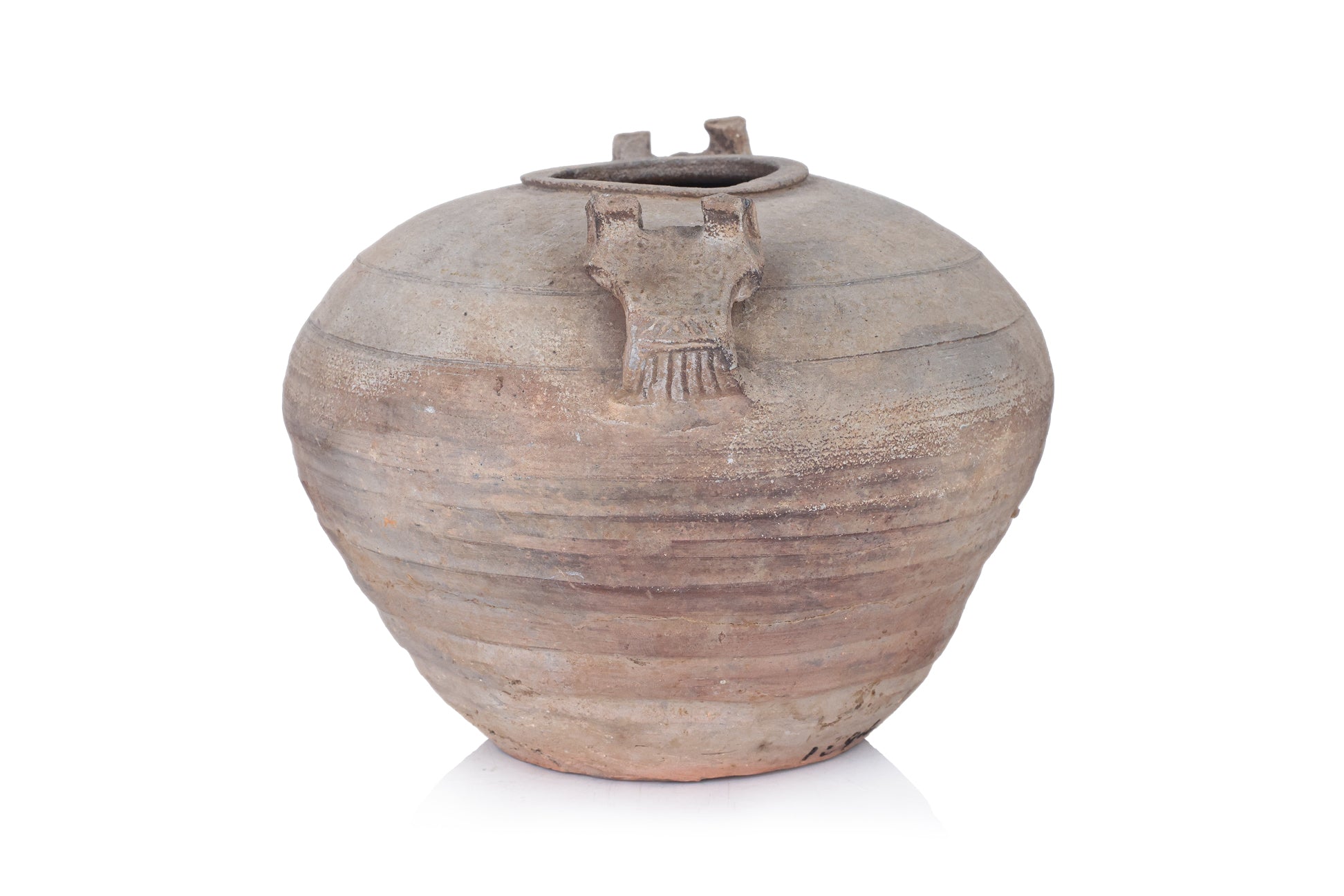 A TWIN HANDLED EARTHENWARE JAR