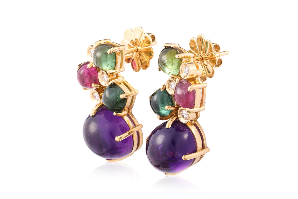 A PAIR OF MULTI-GEM AND DIAMOND STUD EARRINGS