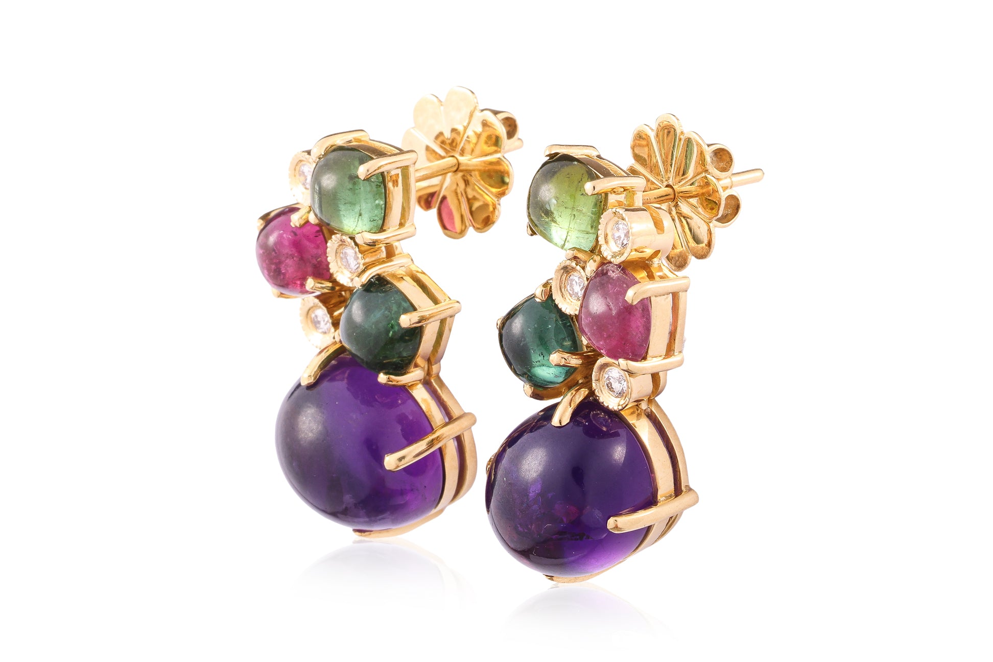 A PAIR OF MULTI-GEM AND DIAMOND STUD EARRINGS