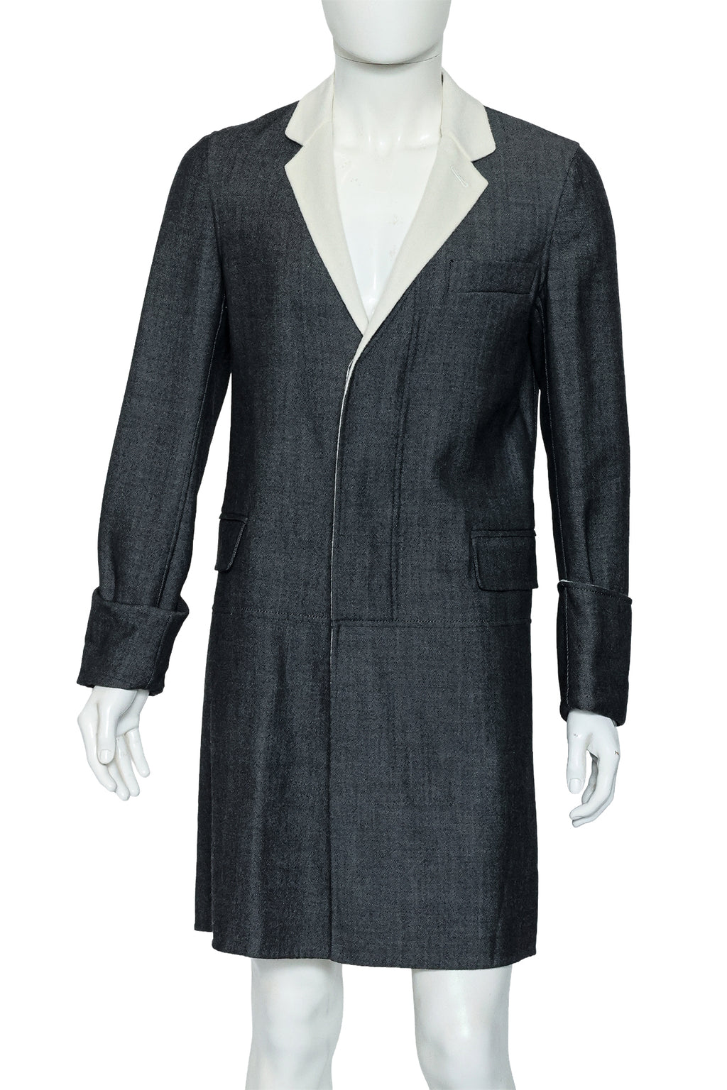 HELMUT LANG - A GREY WOOL COAT WITH CONTRAST COLLAR