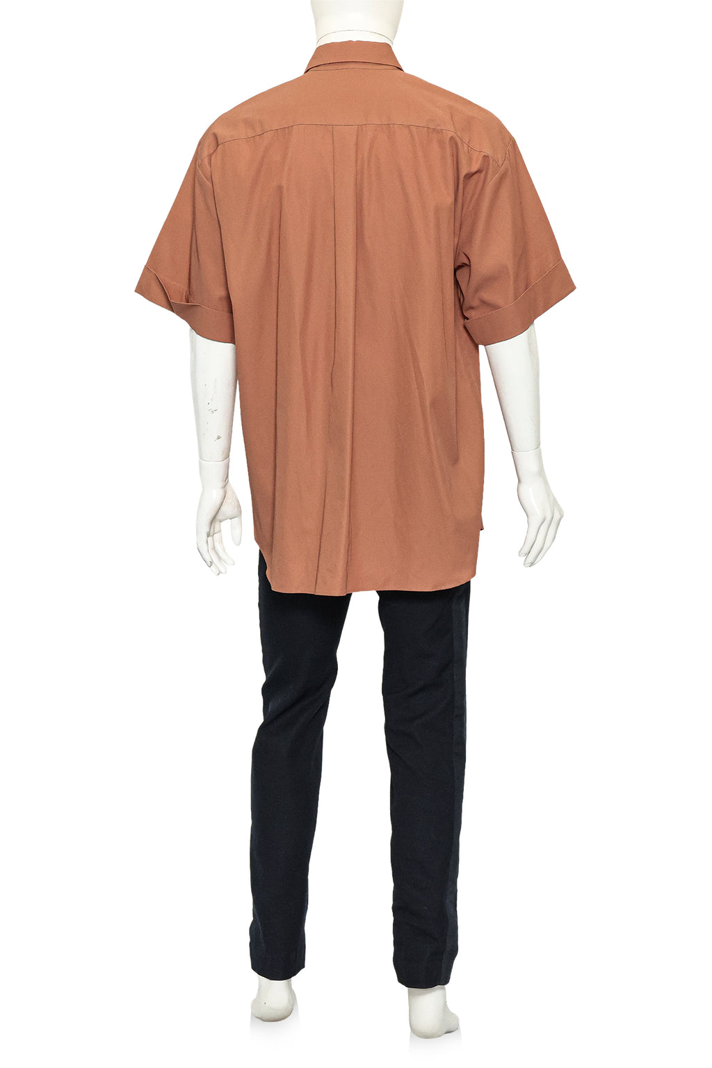 DRIES VAN NOTEN - A BEIGE BUTTON-UP SHIRT AND NAVY TROUSERS ENSEMBLE