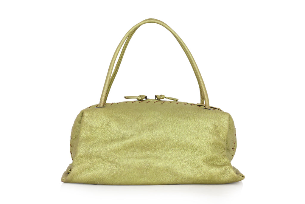 BOTTEGA VENETA - A METALLIC LIME HANDBAG
