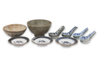 A GROUP OF PORCELAIN BOWLS, DISHES AND SOUP SPOONS