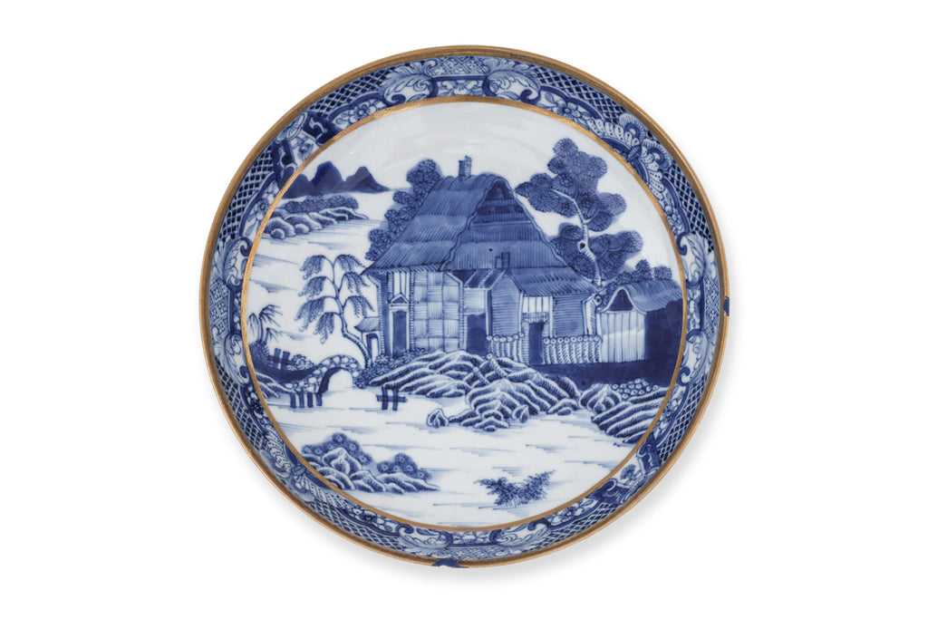 TWO BLUE AND WHITE DISHES