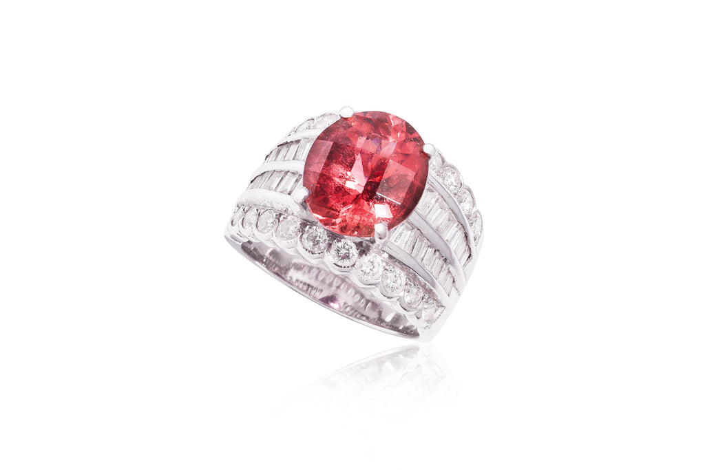 A PINK TOURMALINE AND DIAMOND RING