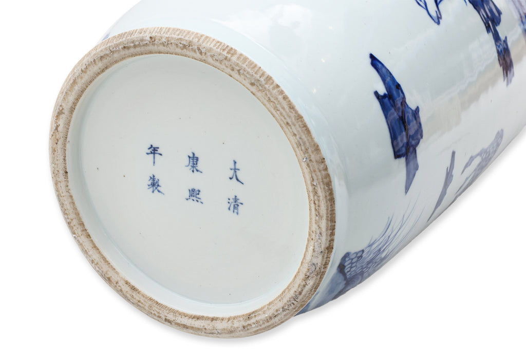 A LARGE BLUE AND WHITE 'IMMORTALS' ROULEAU VASE