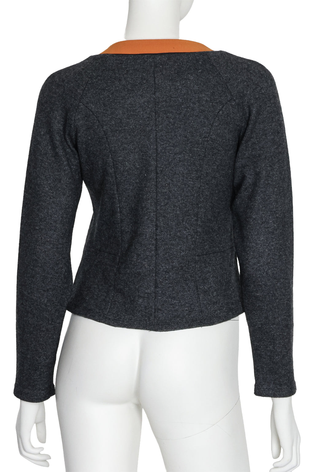 MARNI - A CHARCOAL GREY WOOL-BLEND JACKET WITH CONTRAST ORANGE COLLAR