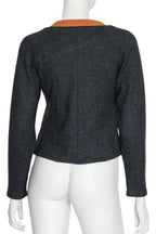 MARNI - A CHARCOAL GREY WOOL-BLEND JACKET WITH CONTRAST ORANGE COLLAR