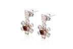 A PAIR OF BROWN DIAMOND AND DIAMOND EARRINGS