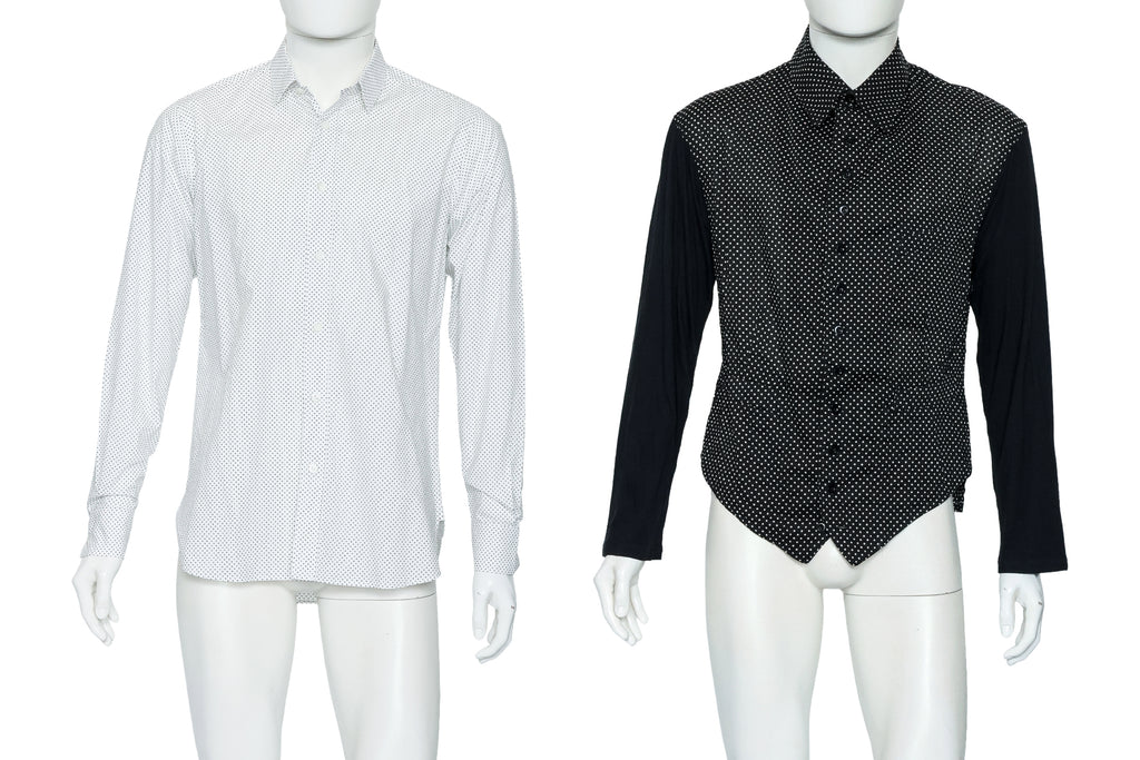 SAINT LAURENT & YOHJI YAMAMOTO PRODUCE - TWO BLACK AND WHITE POLKA DOT SHIRTS