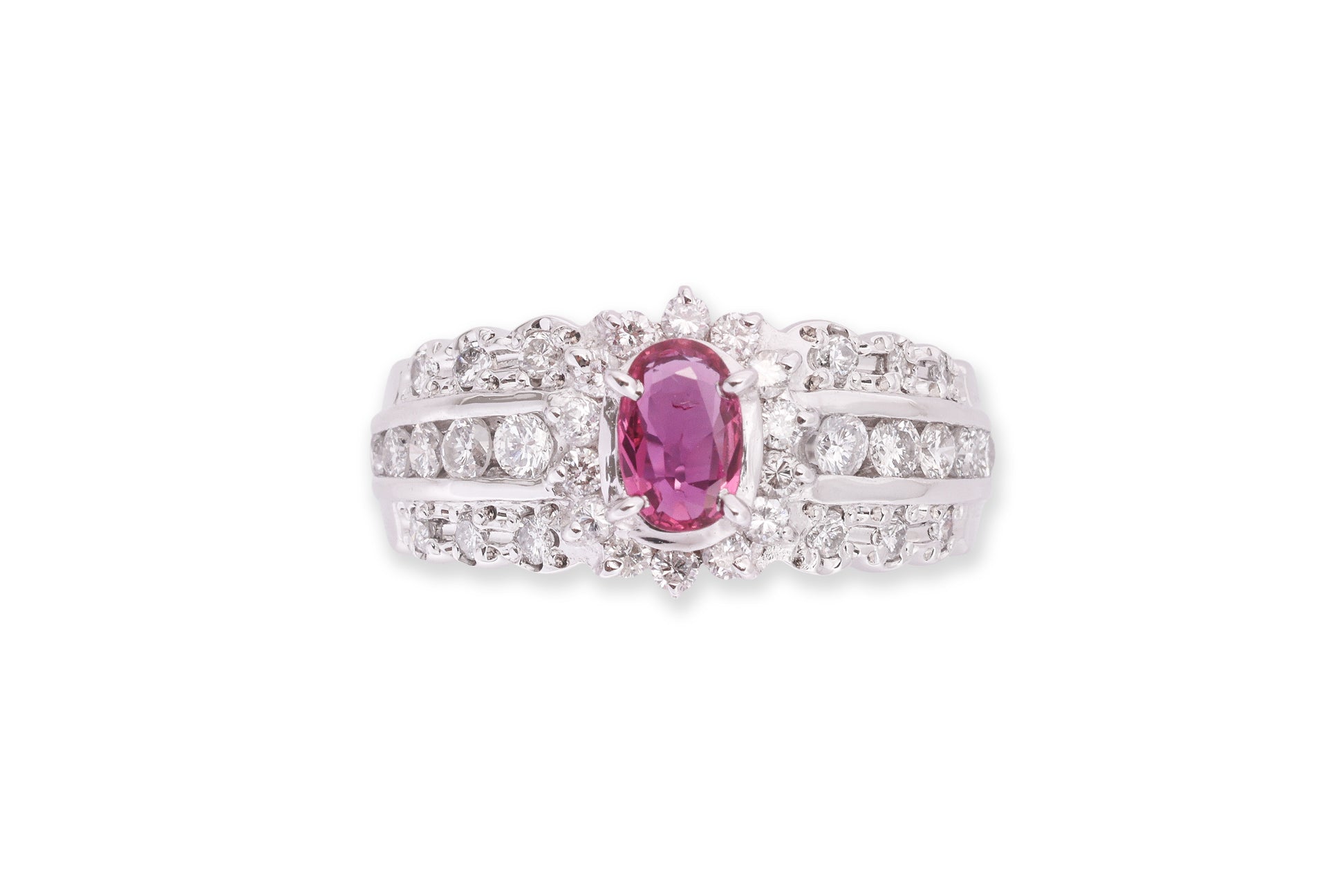 A RUBY AND DIAMOND CLUSTER RING