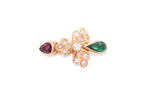 A RUBY, EMERALD AND DIAMOND RING