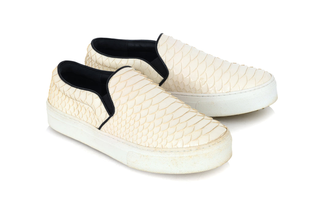 CELINE – A PAIR OF WHITE PYTHON SLIP-ON SNEAKERS