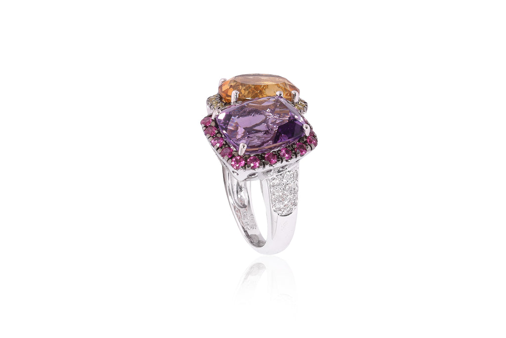 A MULTI-GEM 'TOI ET MOI' RING
