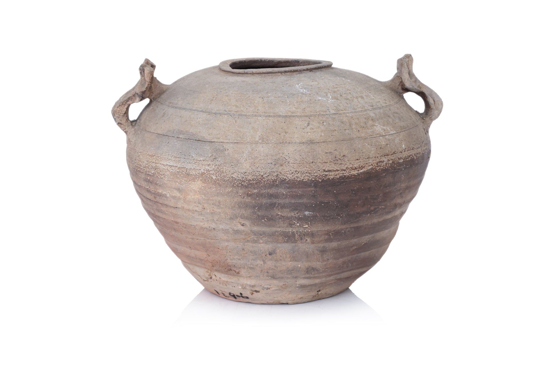 A TWIN HANDLED EARTHENWARE JAR