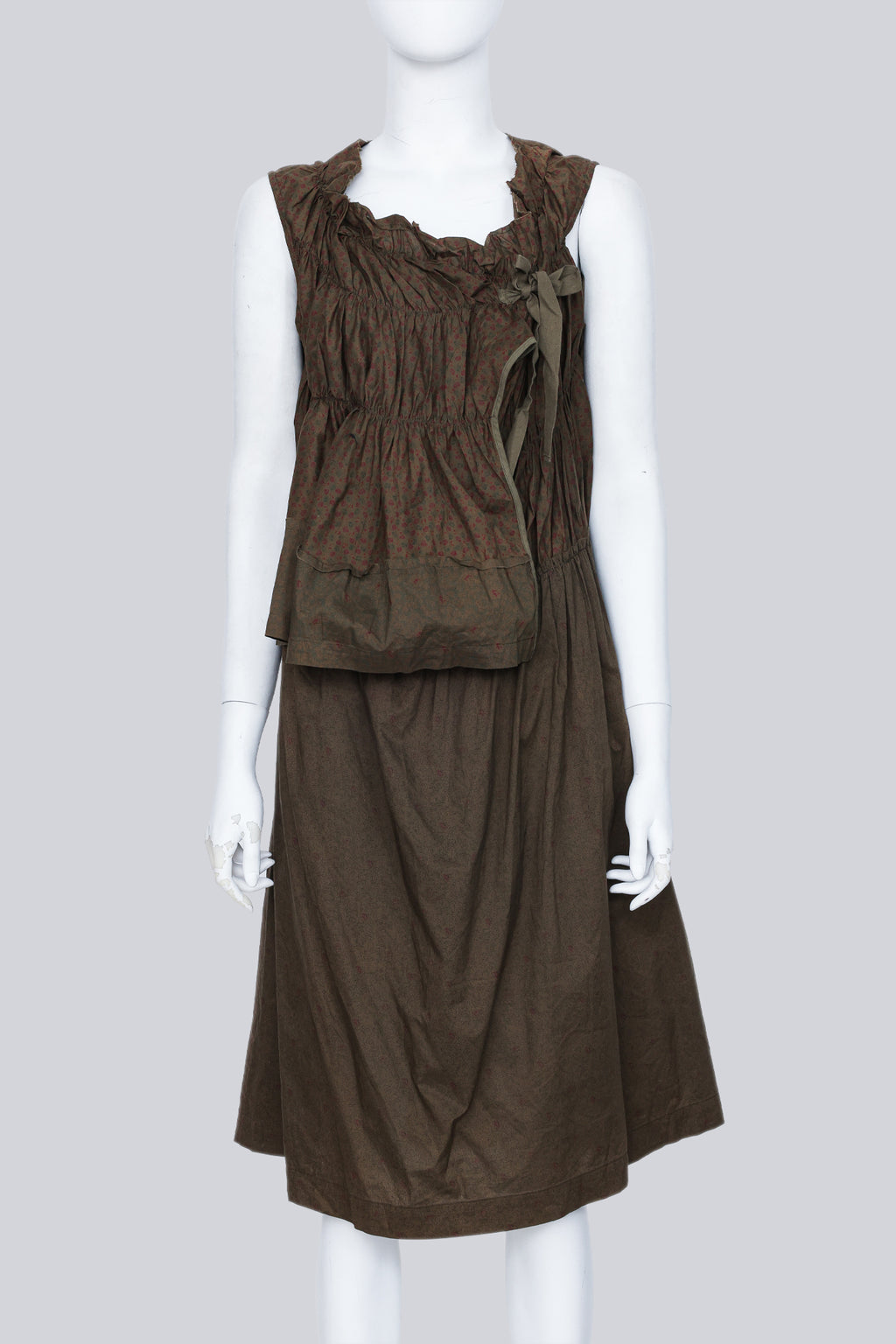 COMME DES GARÇONS TRICOT - A 2007 DARK OLIVE FLORAL RUCHED DRESS