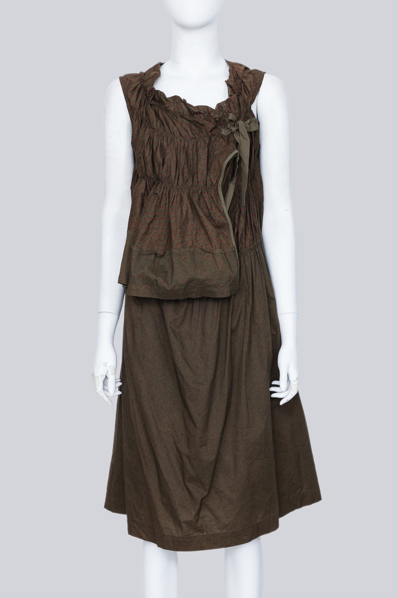 COMME DES GARÇONS TRICOT - A 2007 DARK OLIVE FLORAL RUCHED DRESS