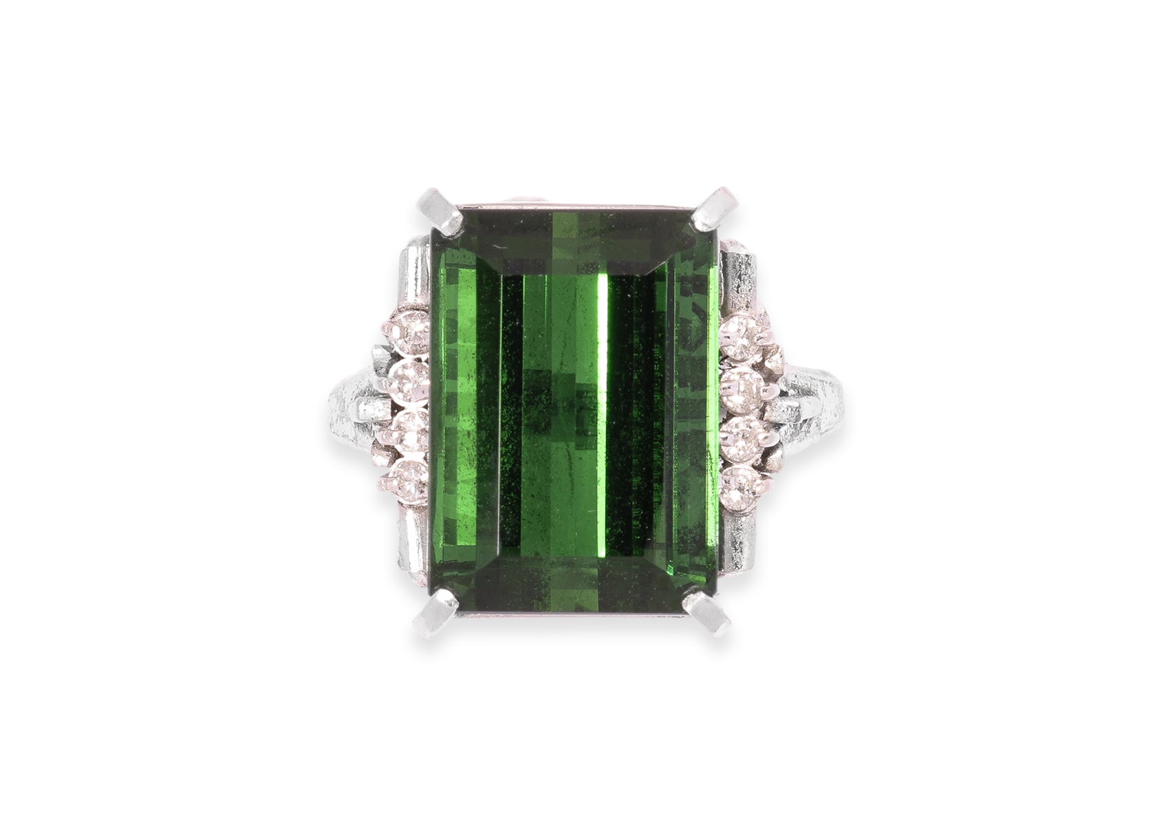 A LARGE GREEN TOURMALINE AND DIAMOND RING