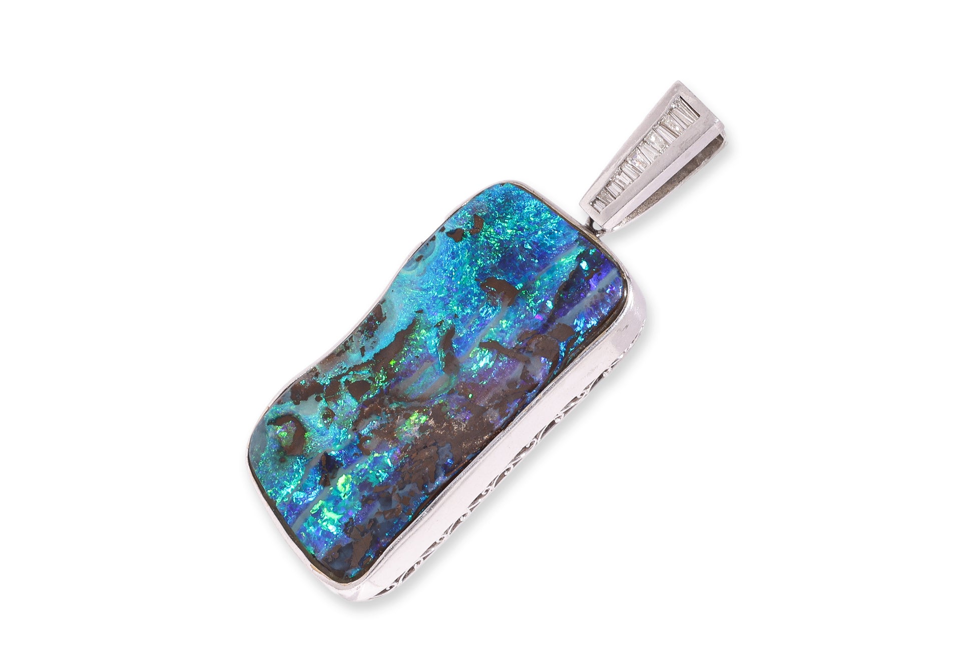 A LARGE BOULDER OPAL AND DIAMOND PENDANT