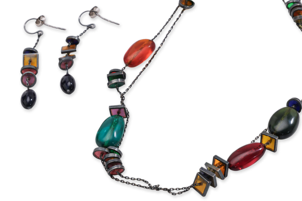 BOTTEGA VENETA - COLOURED GLASS BEADED NECKLACE AND EARRING SET