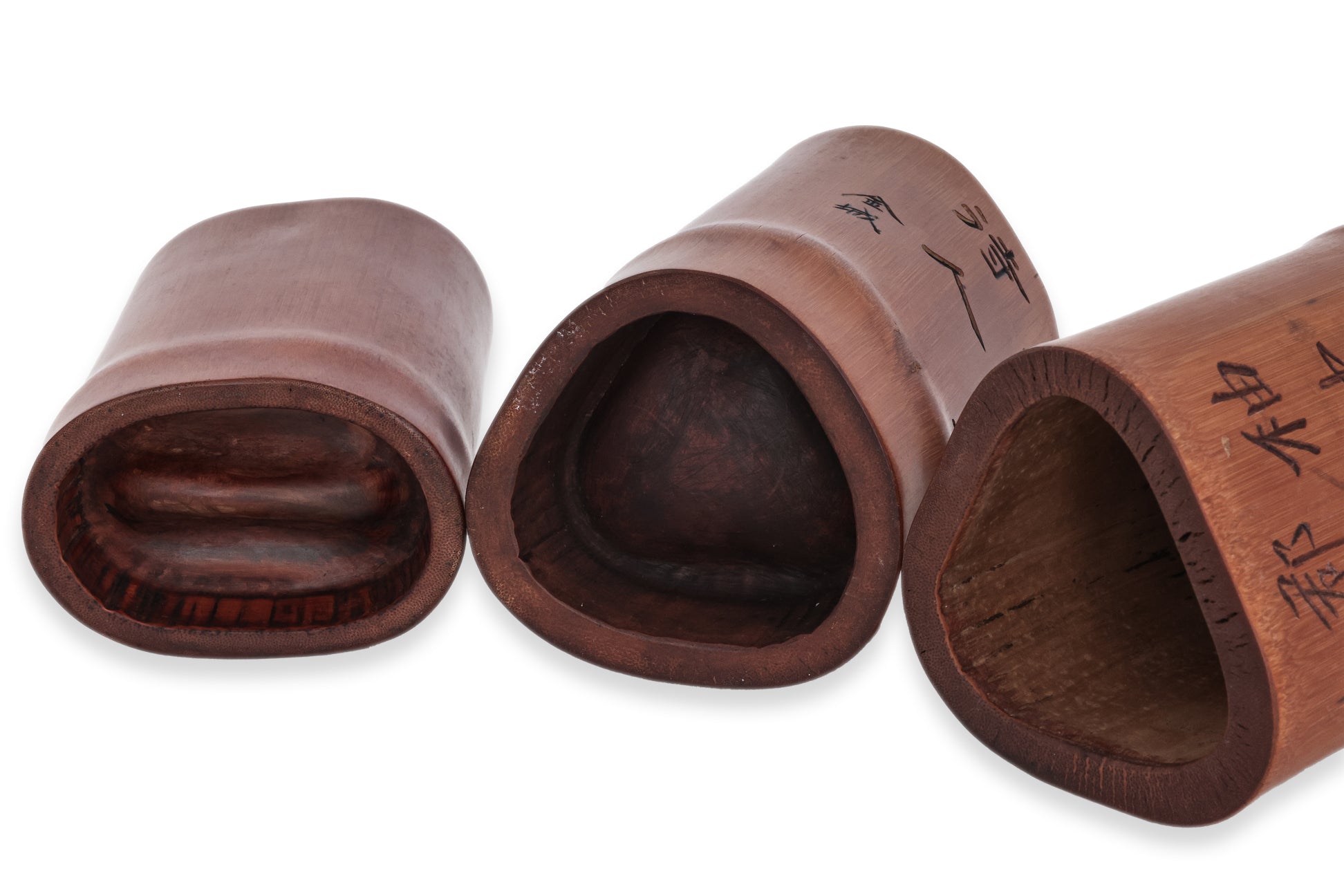 A GROUP OF THREE BAMBOO BRUSH POTS